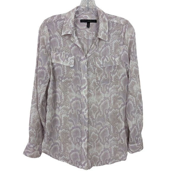 WORKING White House Black‎ Market long sleeve sheer Snake print button up Blouse - Picture 1 of 11